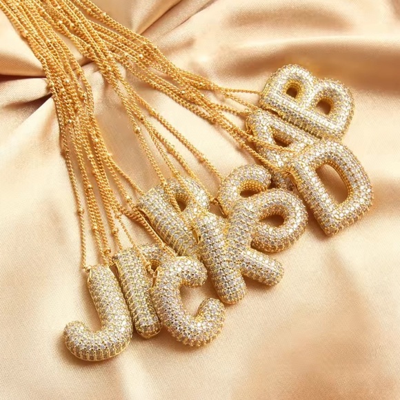 A Gold Initial Necklace with Sparkling Letter Pendant" - Picture 9 of 9